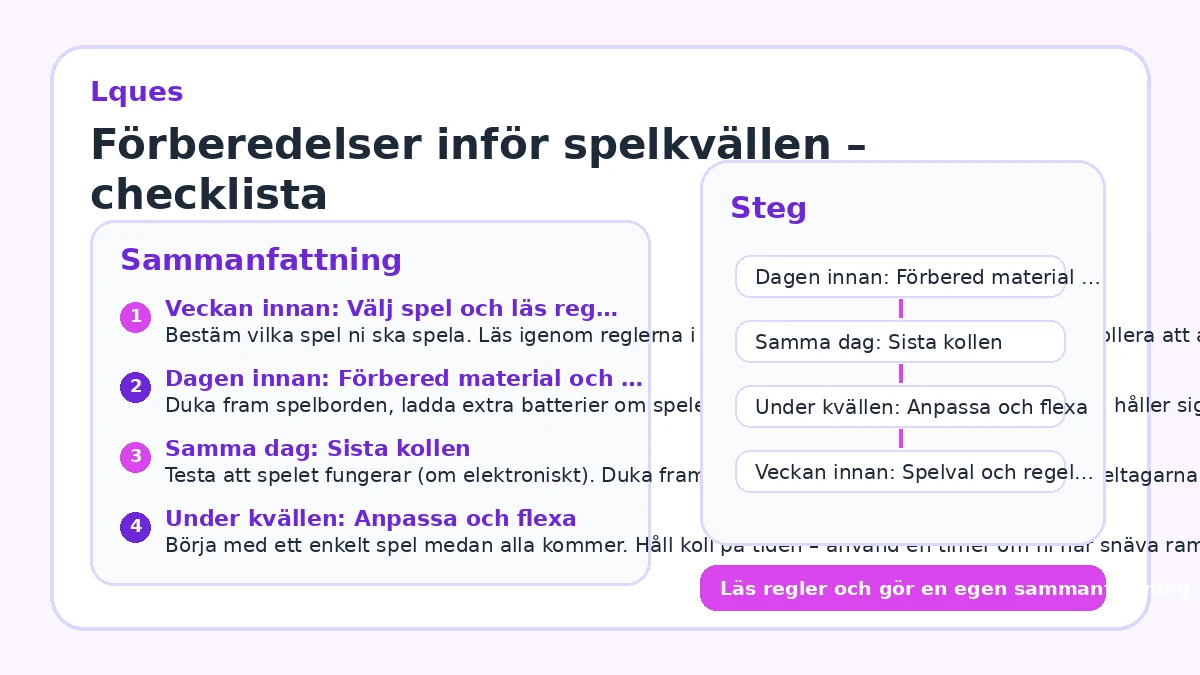 Förberedelser inför spelkvällen – checklista