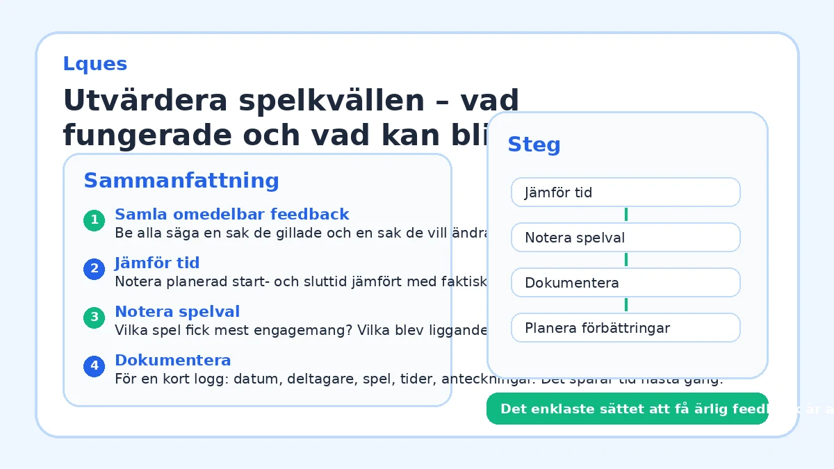 Utvärdera spelkvällen – vad fungerade och vad kan bli bättre?